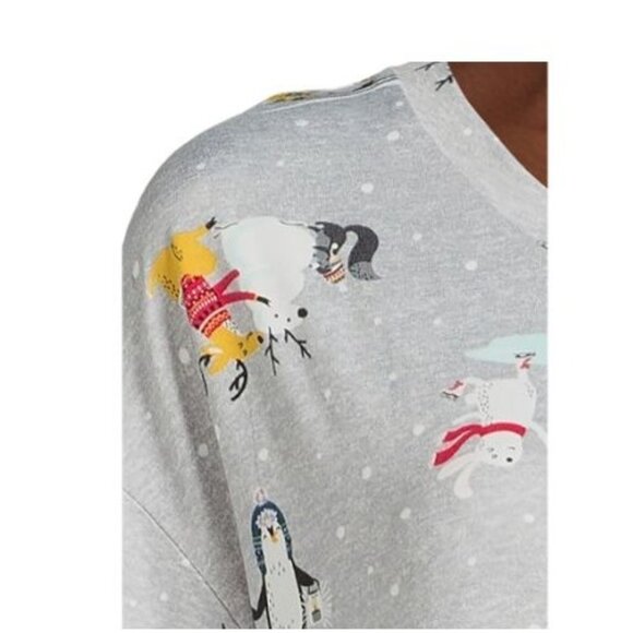 Secret Treasures Night Shirt Playful Winter Animals Bear Penguins Skiing Foxes - Picture 3 of 4
